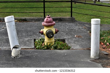 Broken Bumper Post Protecting Fire Hydrant