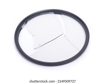 Broken Camera Lens Filter Isolated On White Background