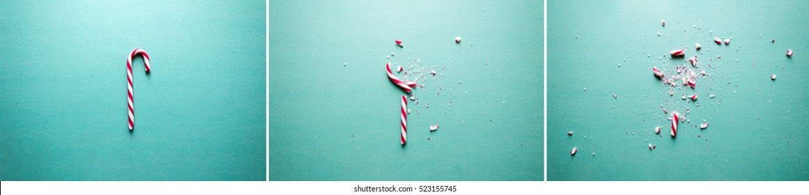 broken candy cane on aqua background - Powered by Shutterstock