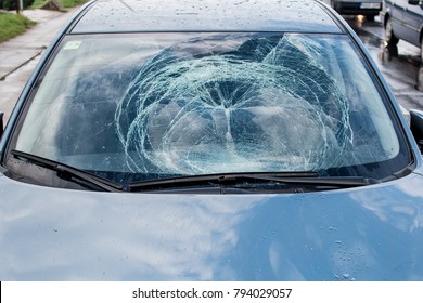 Broken car front window.
