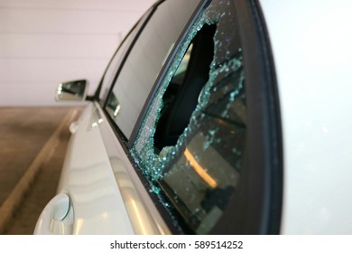 Broken Car Glass Window From Theft