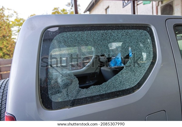 Broken Car\
Side Window Glass Damage Exterior\
View