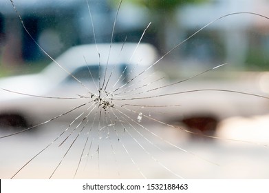 Broken car windshield. Accident of car. Selective focus. Front safety glass car are broken. image for car,vehicle,transportation,accident concept.