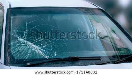Broken car windshield. Accident of car. Selective focus