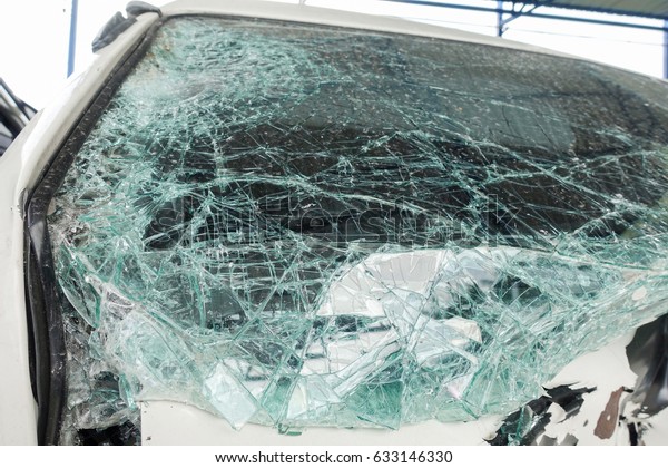 Broken car\
windshield. Accident of van\
car