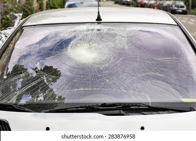 Broken Car Windshield from outside the car
