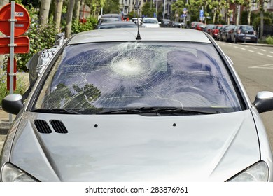 Broken Car Windshield from outside the car