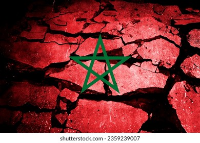 Broken cement blocks blended with Moroccan flag. Repeat exposure. Describe earthquake symbols. Can be used for background or news purposes - Shutterstock ID 2359239007