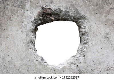 Broken Cement Wall Photo With Clipping Path Of The Hole.