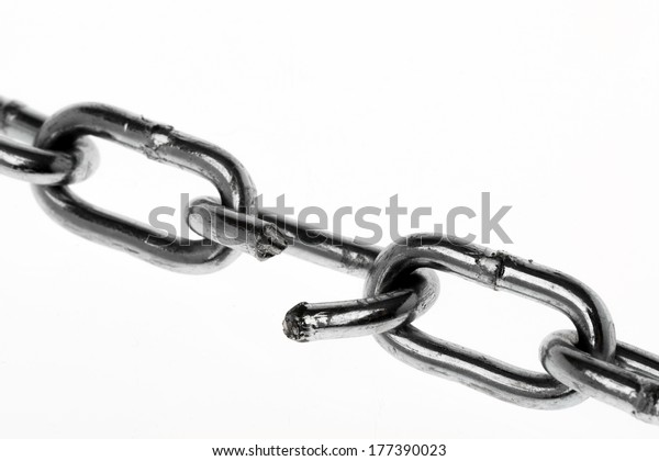 Broken chain in a white\
background.