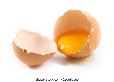 Broken Chicken Eggs And Egg Yolk