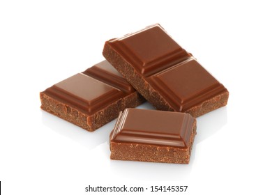 Broken chocolate bar isolated on white background - Shutterstock ID 154145357