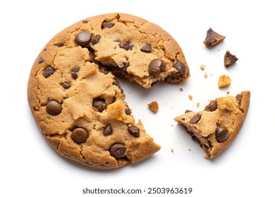 Broken Chocolate chip cookie isolated on white background