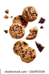 Broken chocolate chip cookies. Cookies broken in pieces with crumbs.  - Shutterstock ID 1363955504