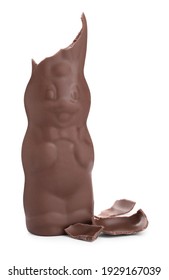 Broken Chocolate Easter Bunny Isolated On White