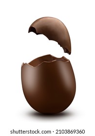 Broken Chocolate Easter Egg On White Background