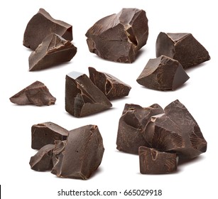 Broken chocolate pieces set isolated on white background as package design elements 
