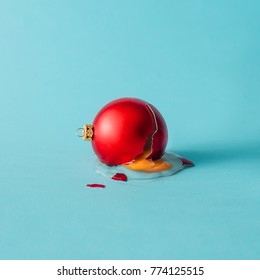 Broken Christmas Bauble Decoration With Broken Egg. Minimal Concept.