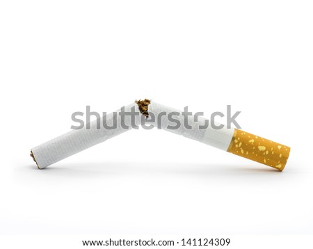 Broken cigarette isolated on white background - World No Tobacco Day