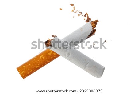 Broken cigarette isolated on white background close up