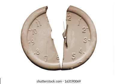 A Broken Clock Face Against A White Background With A Clipping Path In Sepia