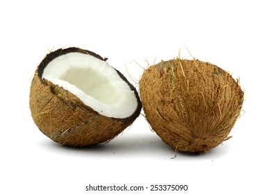 the broken coconut (isolated object on white background)