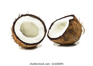 broken coconut isolated on white