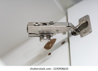 Broken Concealed Hinge On Cabinet Door, Furniture Fitting Hardware For Cupboard Or Wardrobe To Be Fixed