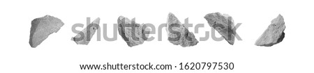 Broken Concrete Slabs Construction Stones Isolated on White Background. Fragment of Grey Rubbles, Clay or Debris Cement Wall
