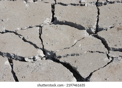 Broken Cracked Concrete Cement Slab Pieces Closeup Close Up