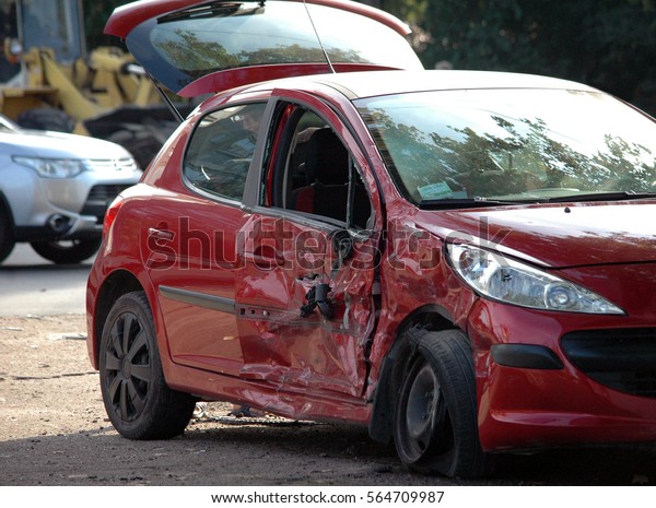 Broken Crash Red Car On Accident Stock Photo 564709987 | Shutterstock