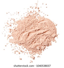 broken crumbled natural pink beige compact powder isolated on white background