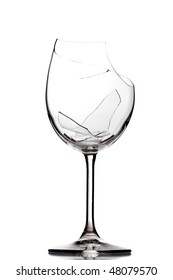 Broken Crystal Wine Glass, Isolated On White