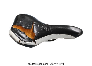 Broken Damaged Bicycle Saddle Seat (with Clipping Path) Isolated On White Background