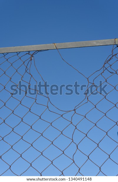 Broken Damaged Chainlink Mesh Wire Fence Stock Photo (Edit Now) 1340491148
