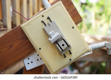 Broken, Damaged Old Circuit Breaker Panel