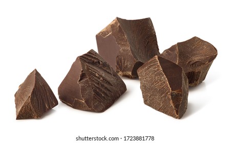 Broken dark chocolate pieces isolated on white background - Shutterstock ID 1723881778