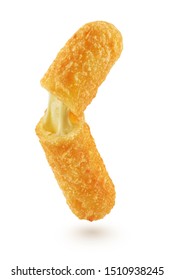 Broken Deep Fried Melting Cheese Stick Isolated On White Background