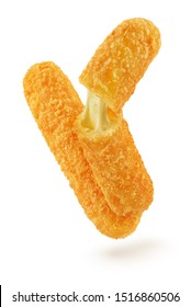 Broken Deep Fried Melting Cheese Stick Isolated On White Background