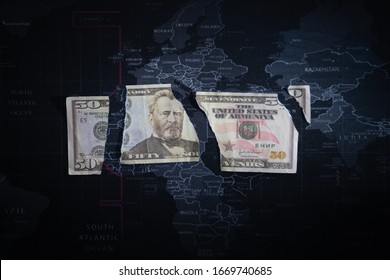 Broken Dollar On A World Map Concept Image Of Business Acronym AML Anti Money Laundering Money, Paper, Financial, Success, Symbol, Aml, Laundering, Concept, White, Finance Monopoly World Domination Of