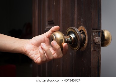 Broken Door Knob On Wooden Door