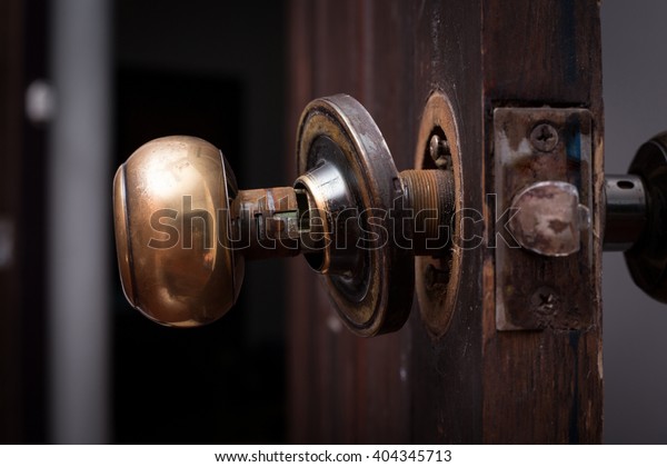 Broken Door Knob On Wooden Door Stock Photo Edit Now 404345713