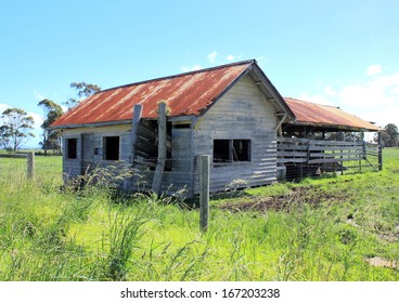 Broken Down Old Australian Farm Shed In Rural Setting