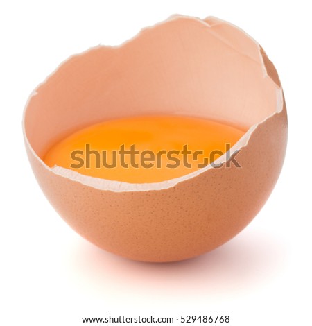 Broken egg  in eggshell half isolated on white background cutout