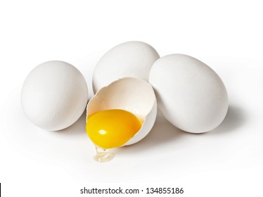 Broken egg over white