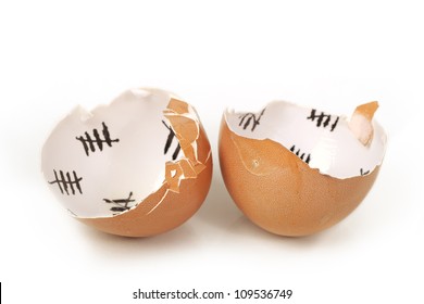 Broken egg shell closeup isolated