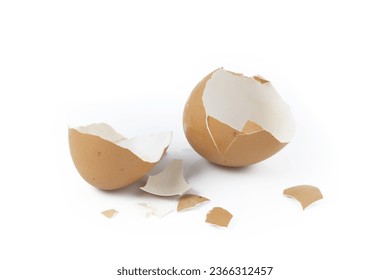 Broken egg shell isolated on white color