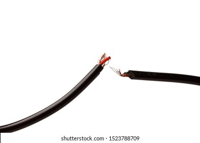 Broken Electrical Cable With Protruding Wires And Contacts Isolated On White Background