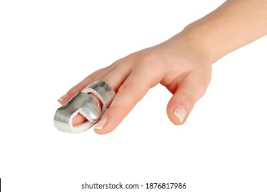 Broken Finger In Splint Isolated White Background