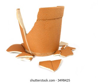 The Broken Flowerpot On White Background